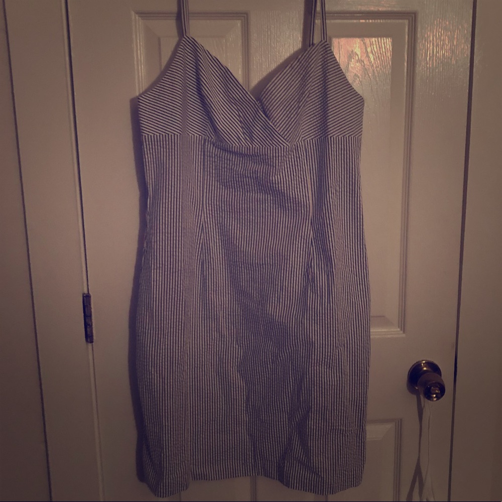 Blue and white striped cotton summer dress